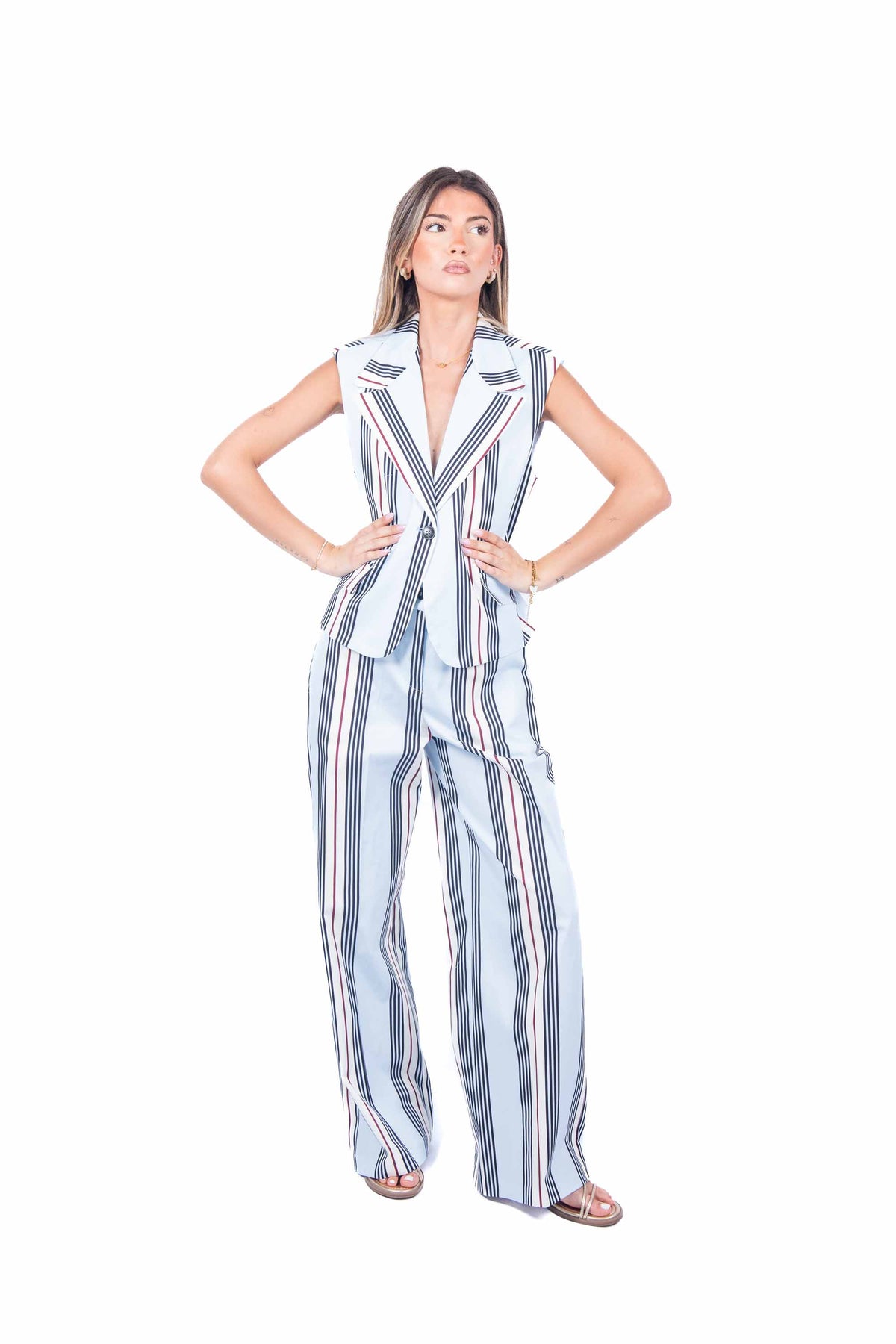 Gilet a Righe Celeste donna Tensione in - 5