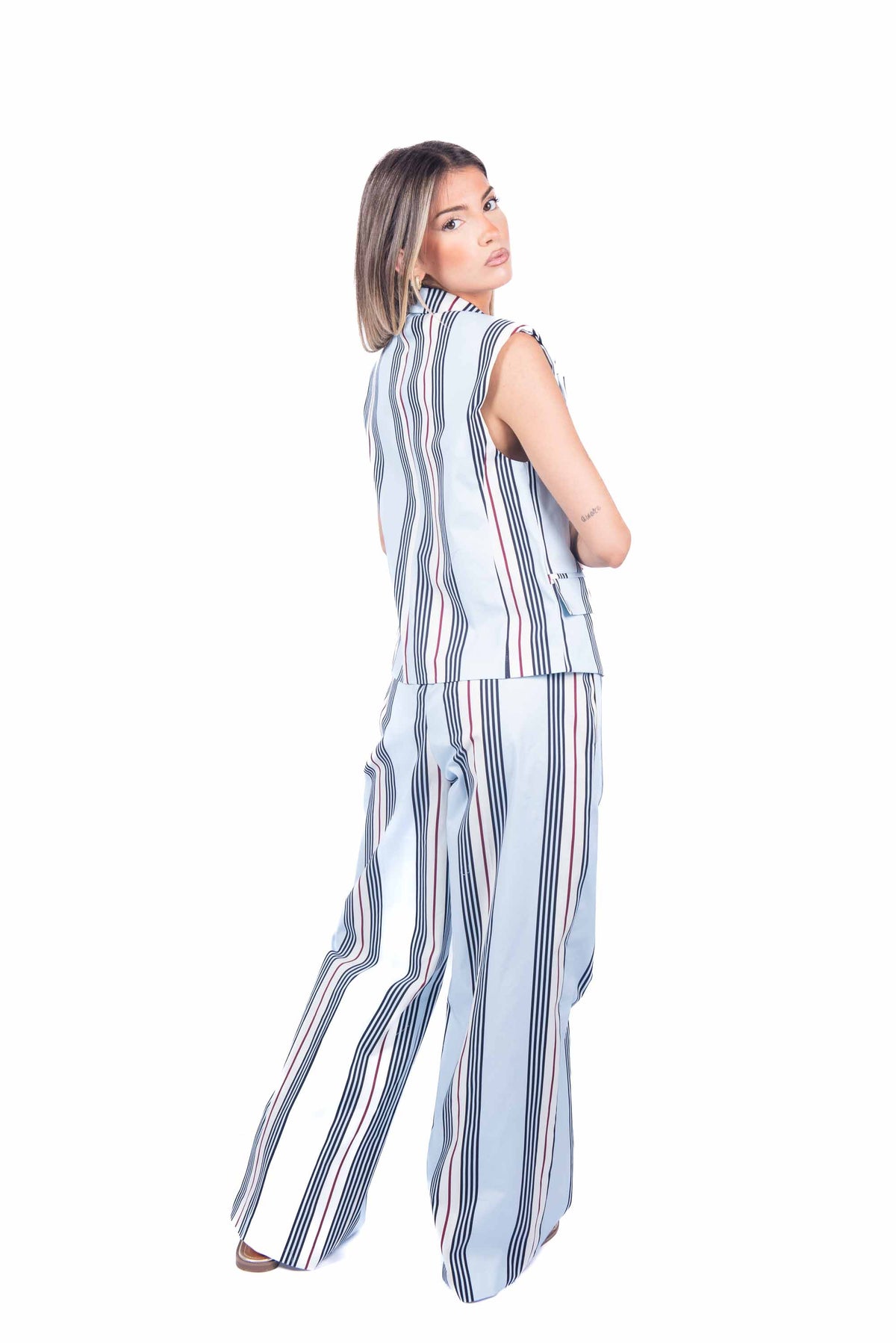 Gilet a Righe Celeste donna Tensione in - 3