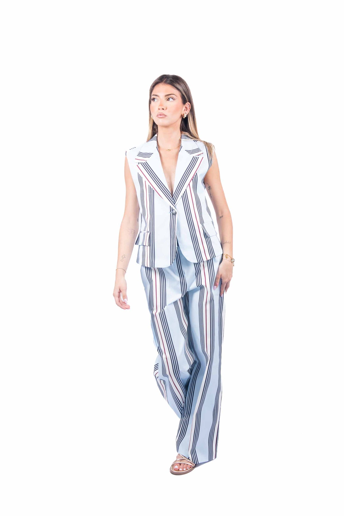Pantaloni a Righe Celeste donna Tensione in - 2