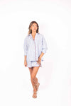 Camicia Misto Lino a Righe Bianco/Azzurro donna Tensione in - 3