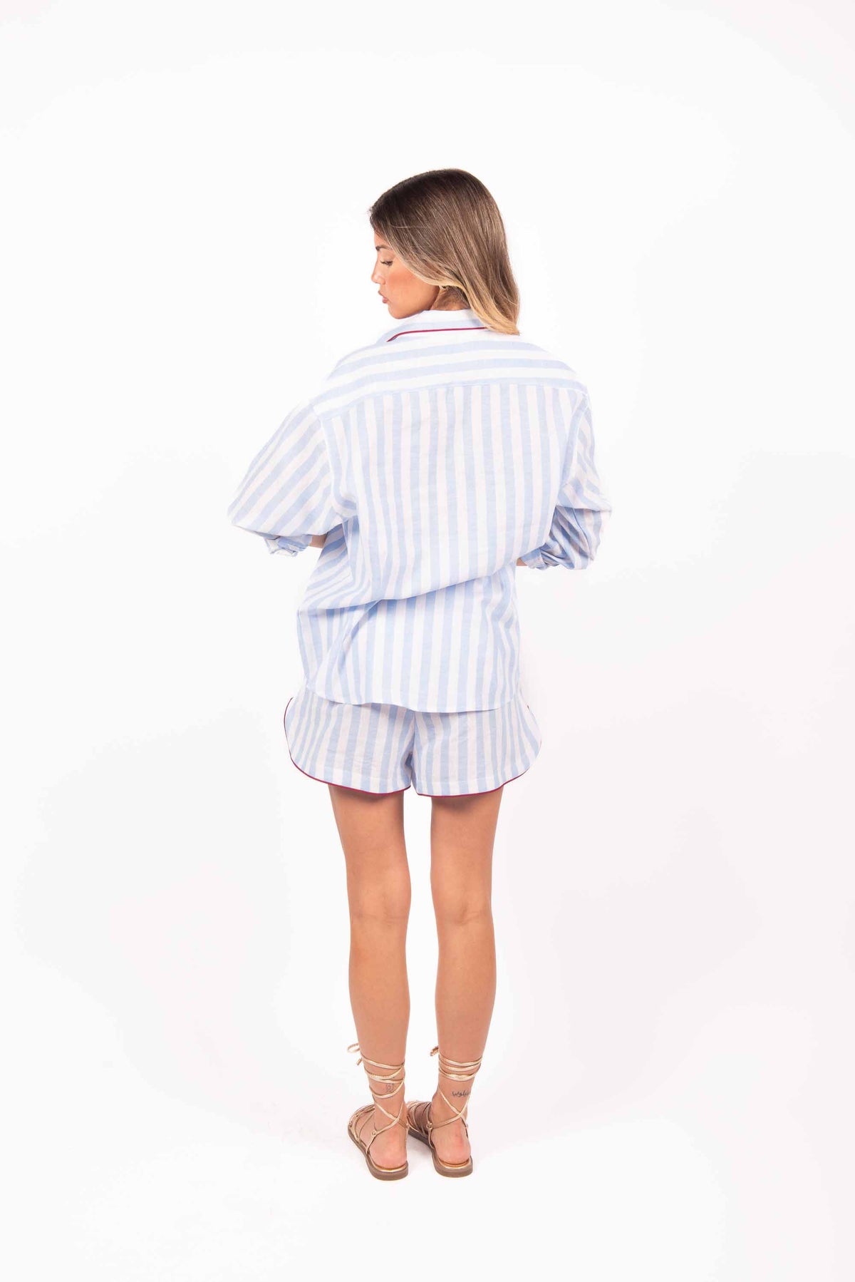 Shorts Misto Lino a Righe Bianco/Azzurro donna Tensione in - 2
