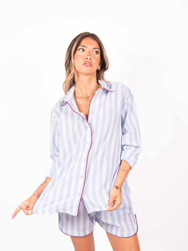 Camicia Misto Lino a Righe Bianco/Azzurro da donna Tensione in