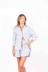 Camicia Misto Lino a Righe Bianco/Azzurro donna Tensione in - 5