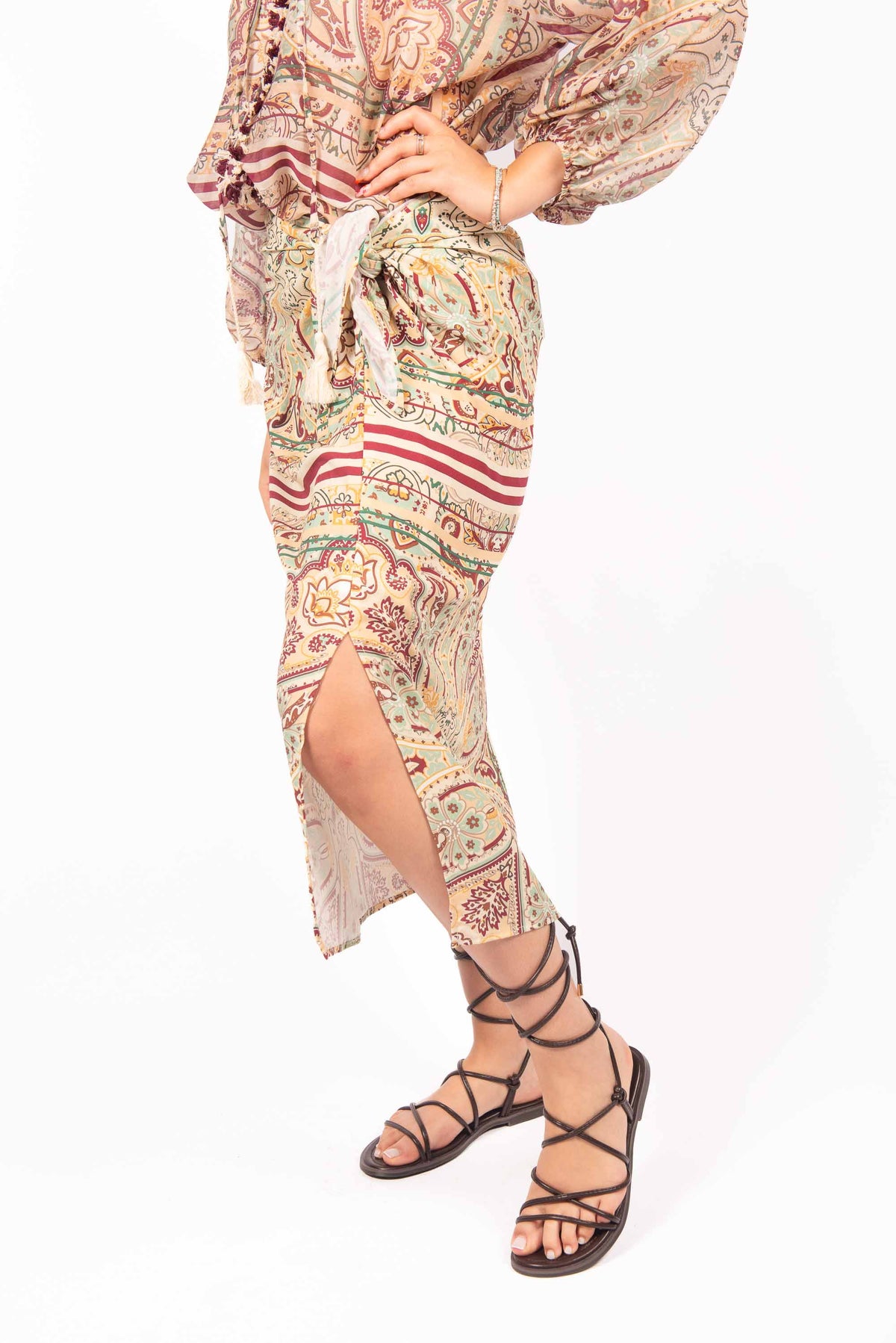 Gonna Midi a Portafoglio Stampa Paisley donna Tensione in - 2
