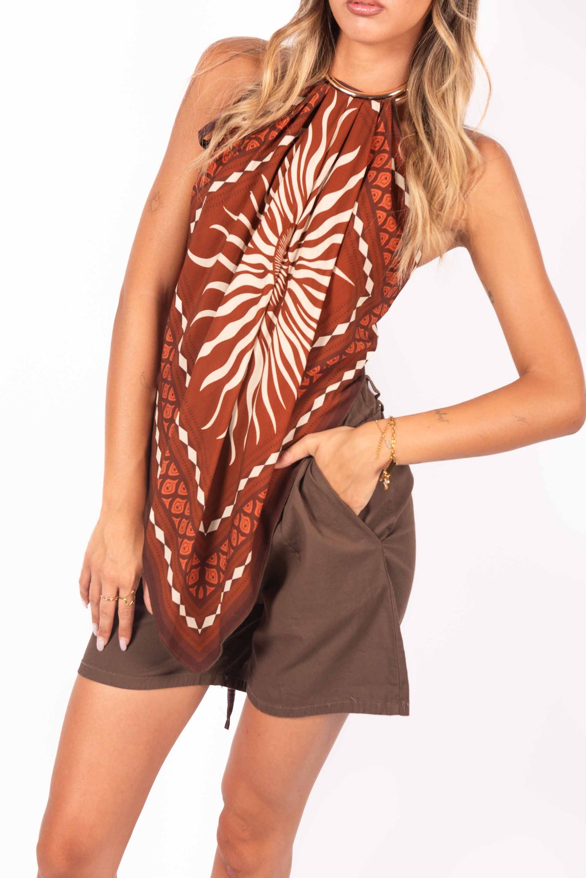 Shorts Cioccolato con Elastico donna Tensione in - 5