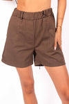 Shorts Cioccolato con Elastico donna Tensione in - 1