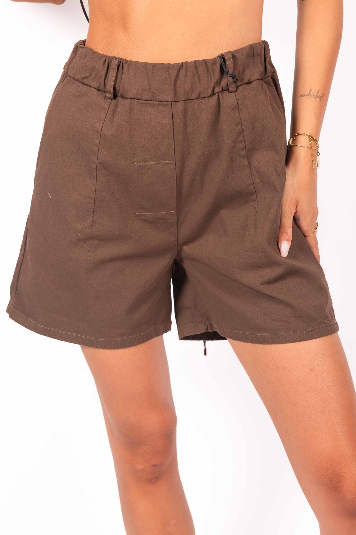 Shorts Cioccolato con Elastico donna Tensione in - 1