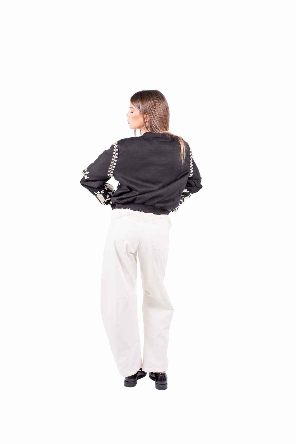 Bomber Nero con Ricami Floreali donna Tensione in - 2