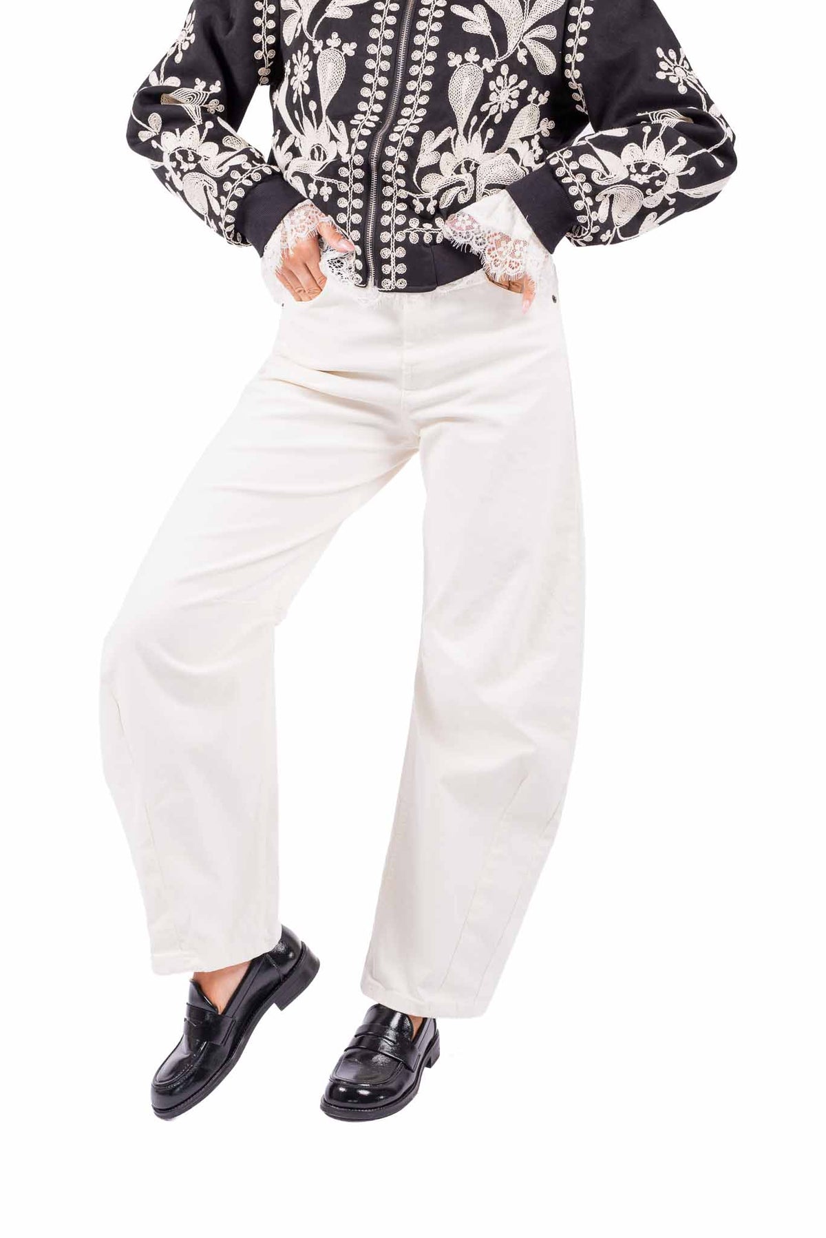Jeans Barrel Fit con Cintura Panna donna Tensione in - 1