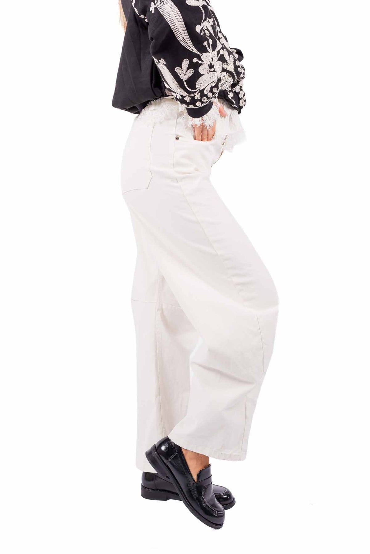 Jeans Barrel Fit con Cintura Panna donna Tensione in - 4
