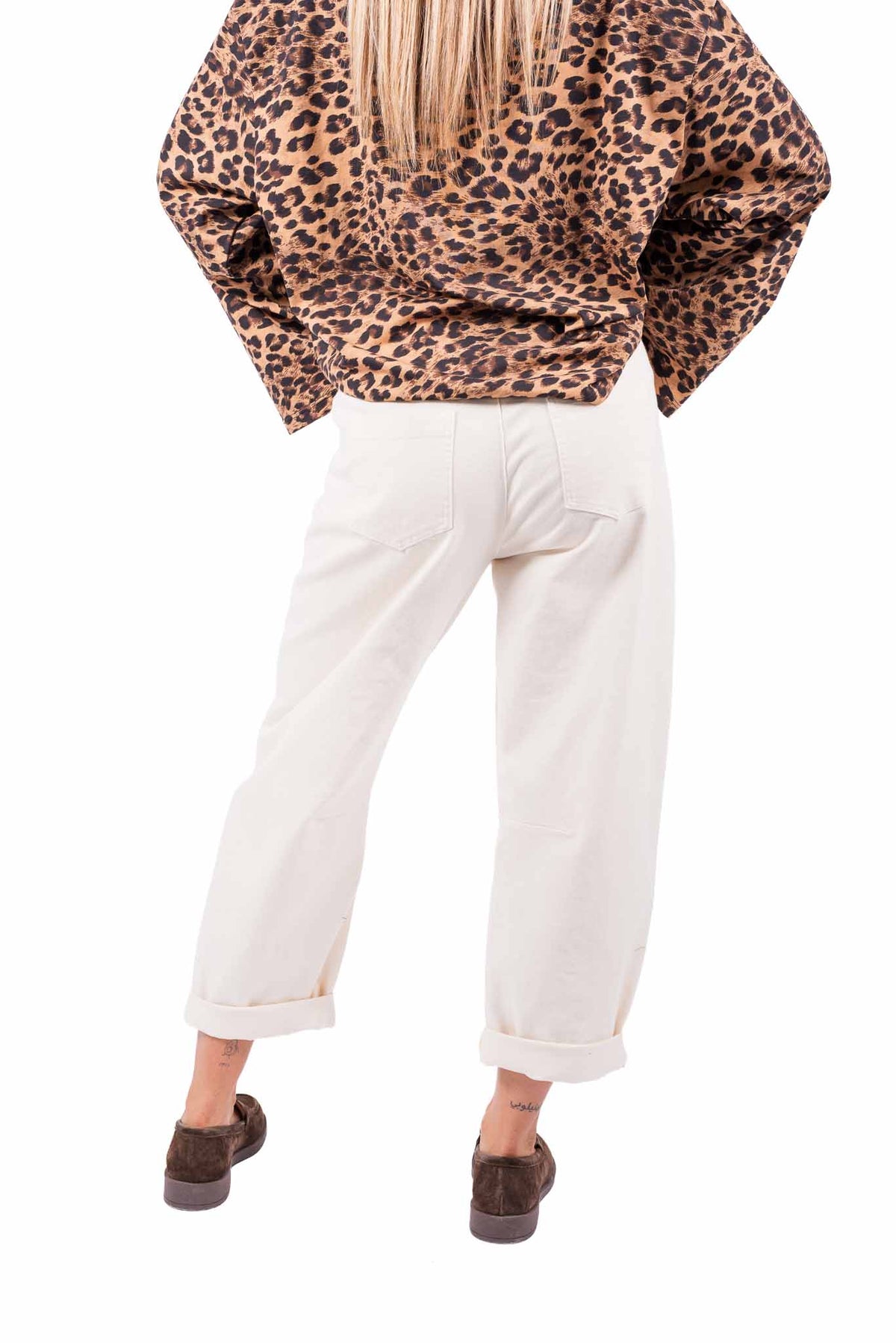 Pantaloni Barrel Fit con Vita Elasticizzata Panna donna Tensione in - 5