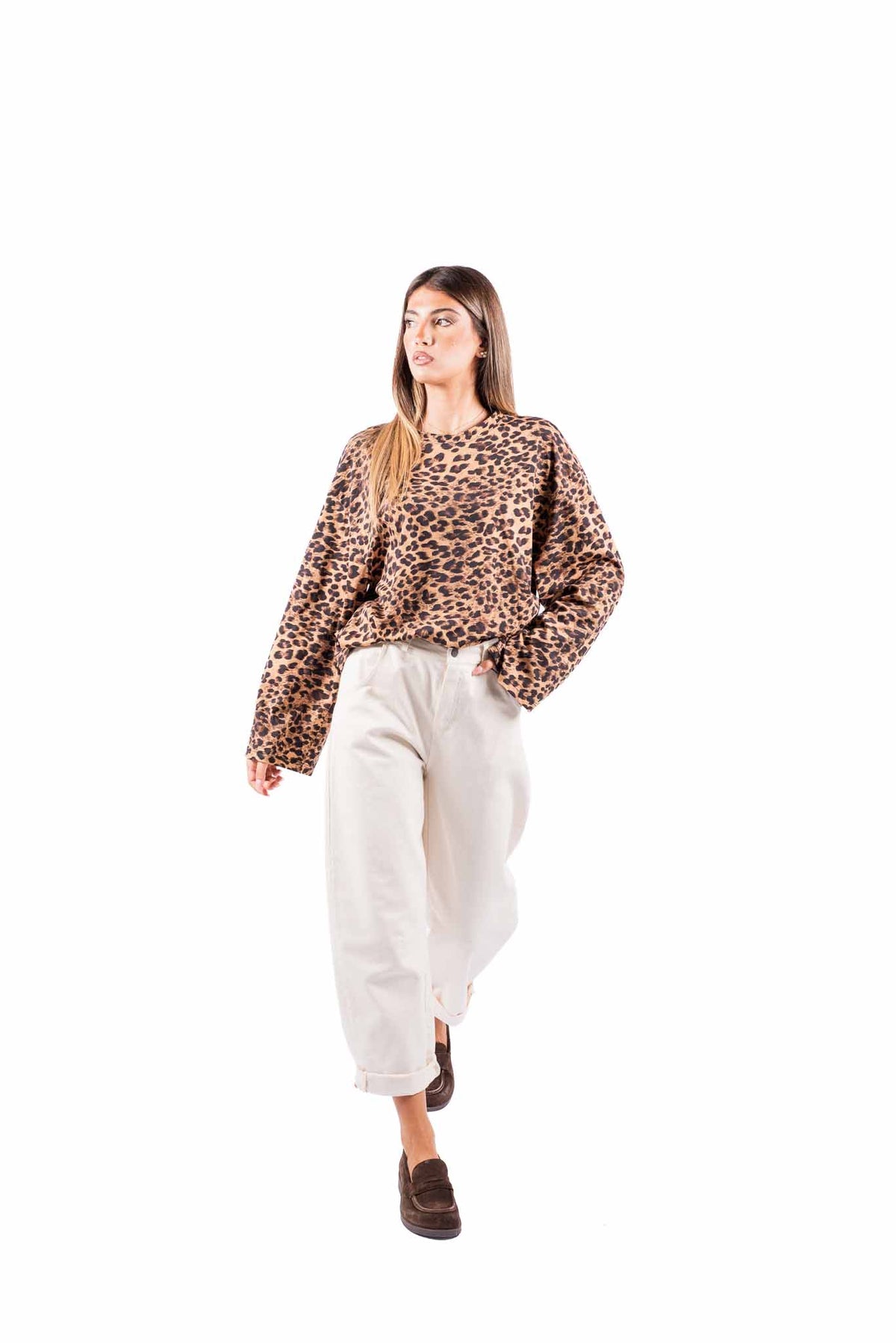 Pantaloni Barrel Fit con Vita Elasticizzata Panna donna Tensione in - 6