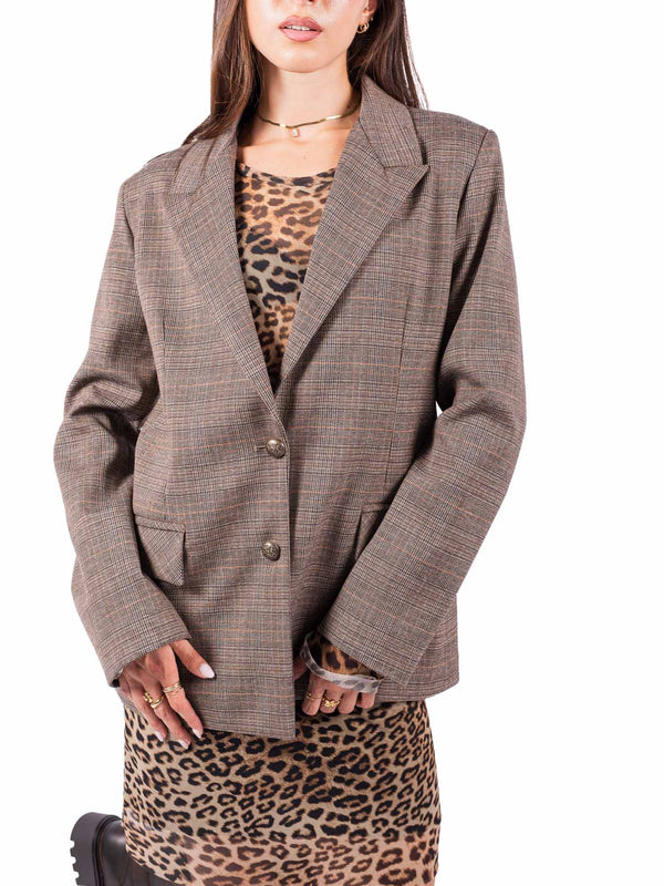 Blazer Monopetto con Ricamo Leopardo sul Retro da donna Tensione in