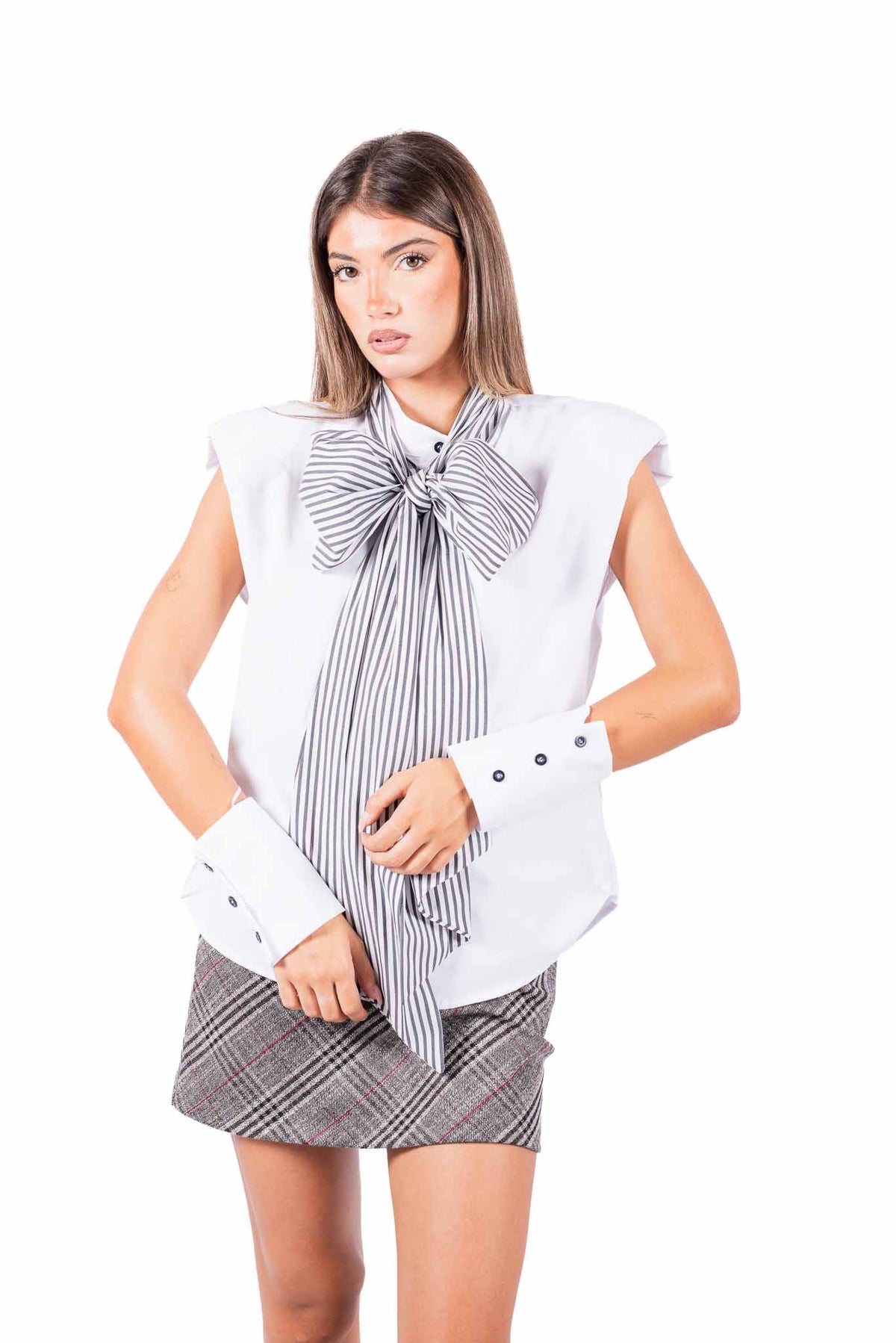 Camicia Girocollo con Fiocco e Polsini donna Tensione in - 3