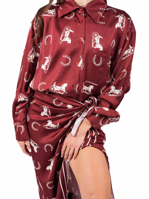 Camicia Satin Oversize con Stampa da donna Tensione in