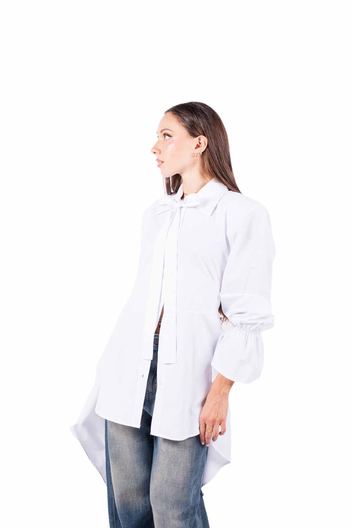 Camicia Lunga Asimmetrica Bianca donna Tensione in - 3