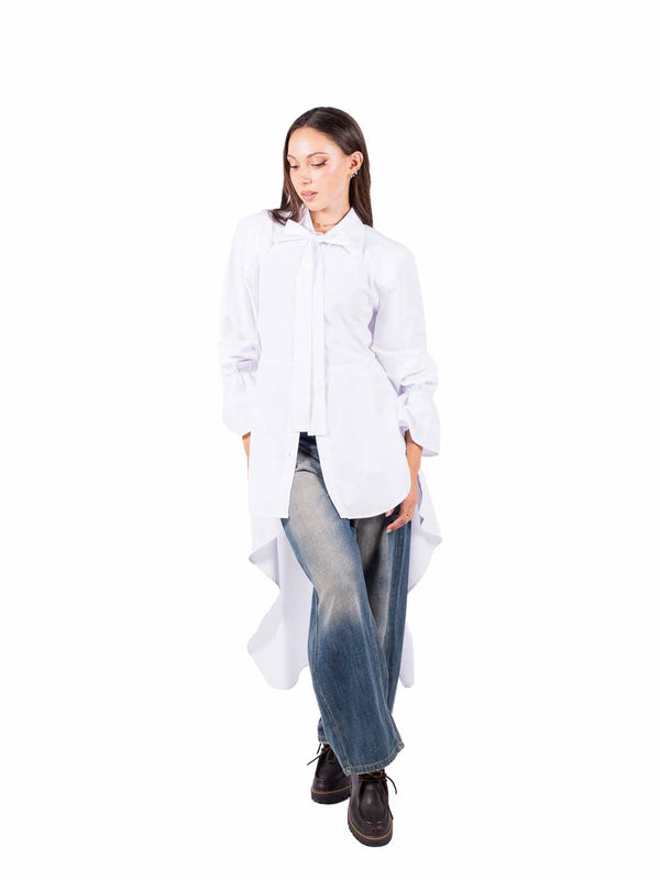 Camicia Lunga Asimmetrica Bianca da donna Tensione in