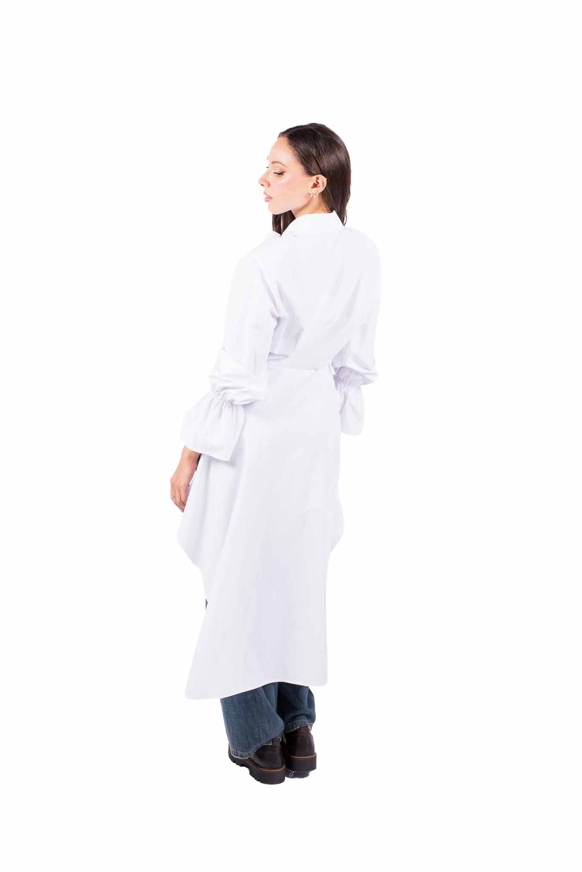 Camicia Lunga Asimmetrica Bianca donna Tensione in - 6