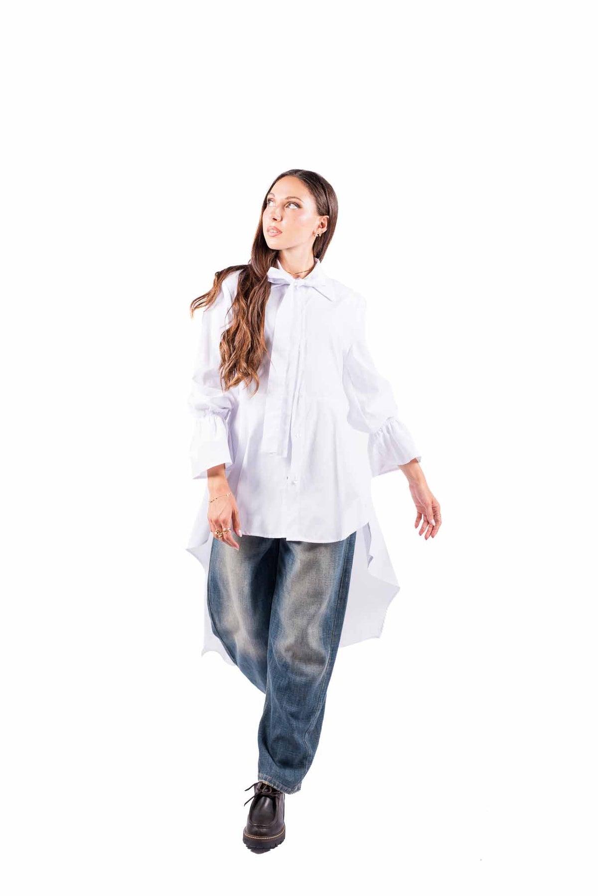 Camicia Lunga Asimmetrica Bianca donna Tensione in - 4