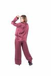 Pantaloni Palazzo Satin con Stampa Bordeaux donna Tensione in - 3