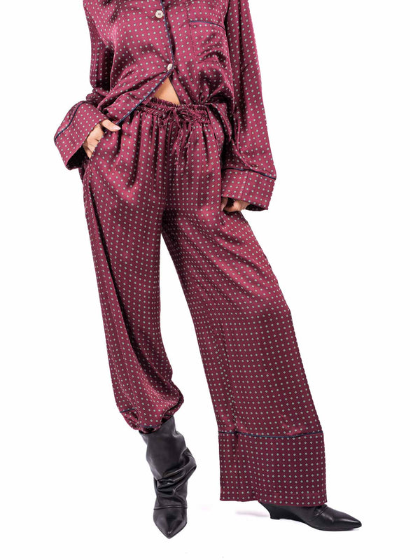 Pantaloni Palazzo Satin con Stampa Bordeaux da donna Tensione in