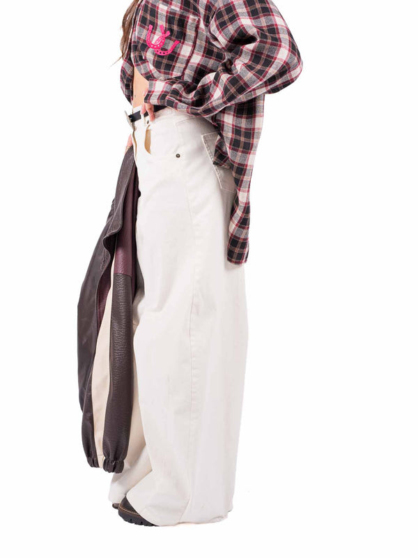Pantaloni Barrel Fit Panna con Cintura Western da donna Tensione in