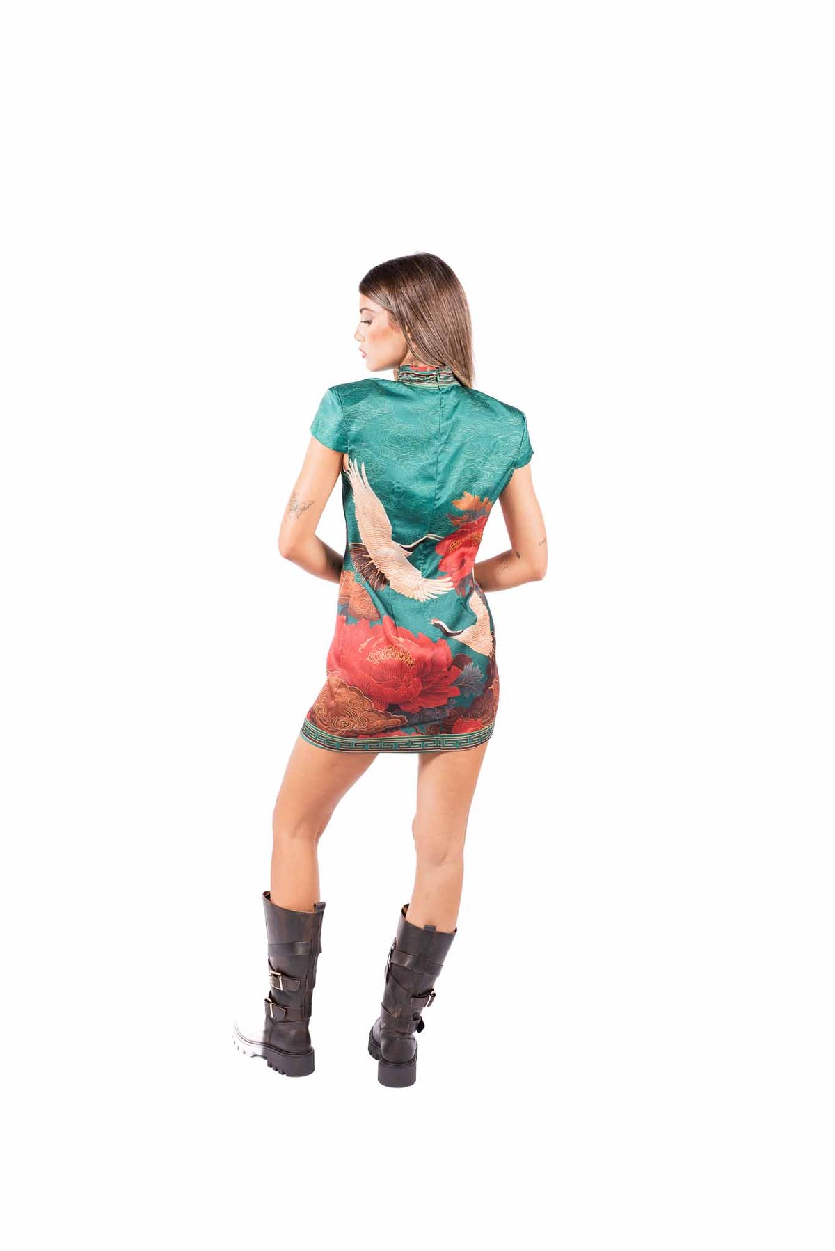 Abito Corto Satin Stampa Orientale donna Tensione in - 3