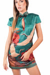 Abito Corto Satin Stampa Orientale donna Tensione in - 4