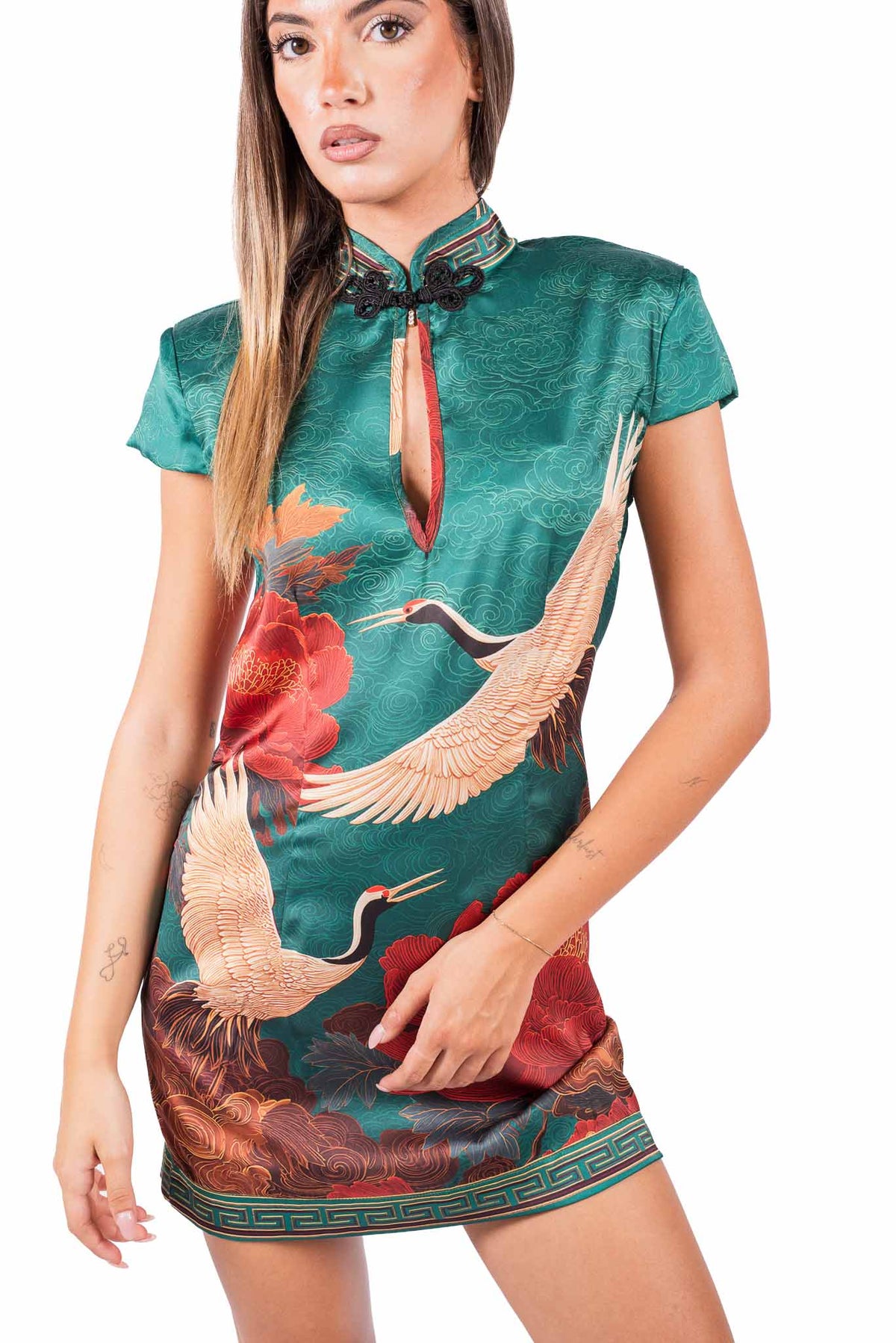 Abito Corto Satin Stampa Orientale donna Tensione in - 4