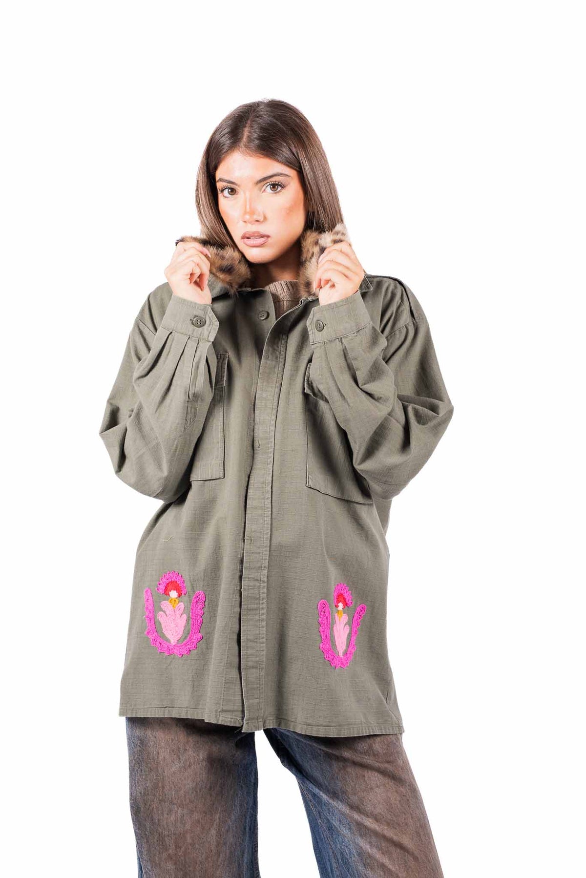 Giacca Oversize con Ecopelliccia e Ricami donna Tensione in - 3