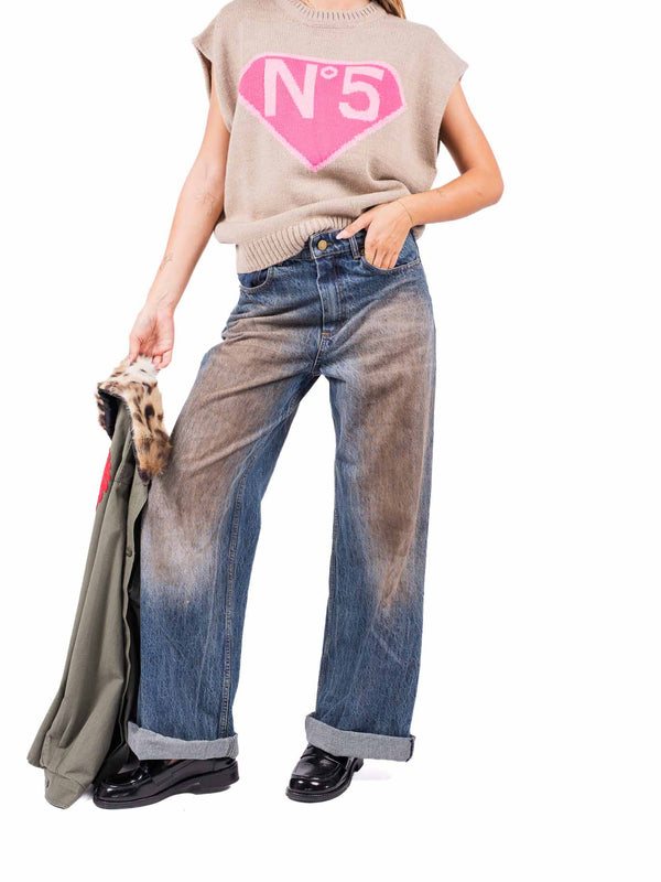 Jeans Wide Leg con Sfumatura Vintage da donna Tensione in