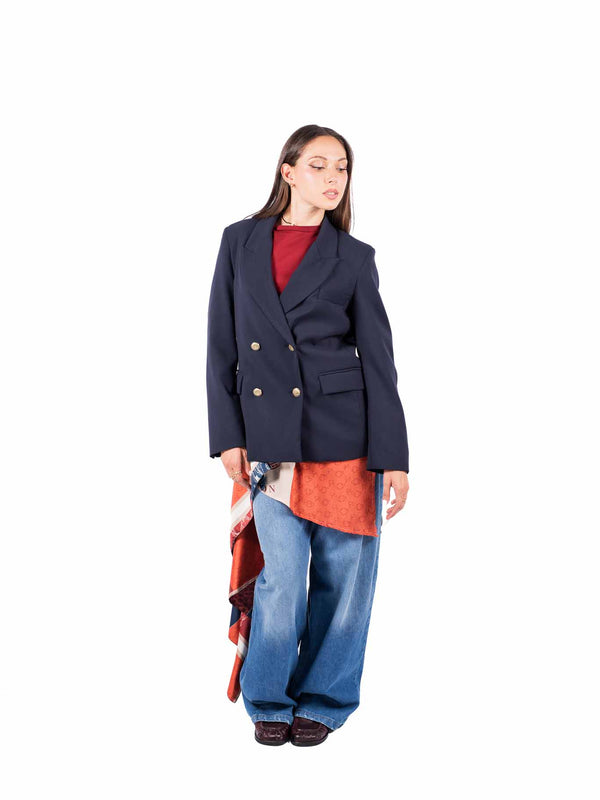 Blazer Doppiopetto Blu con Fodera in Satin da donna Tensione in