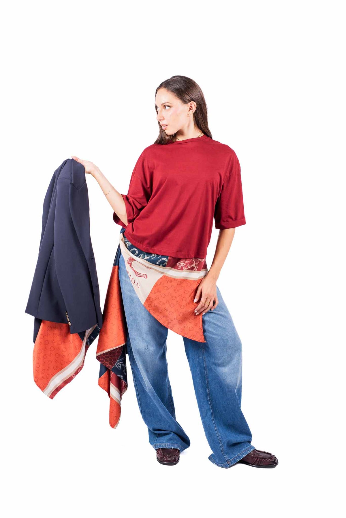 Jeans Barrel Fit Lavaggio Chiaro con Foulard donna Tensione in - 4