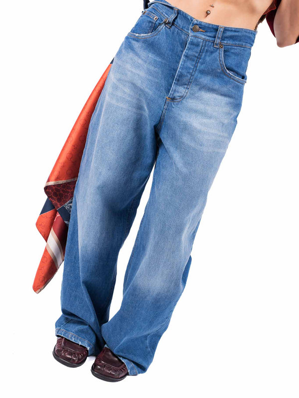 Jeans Barrel Fit Lavaggio Chiaro con Foulard da donna Tensione in