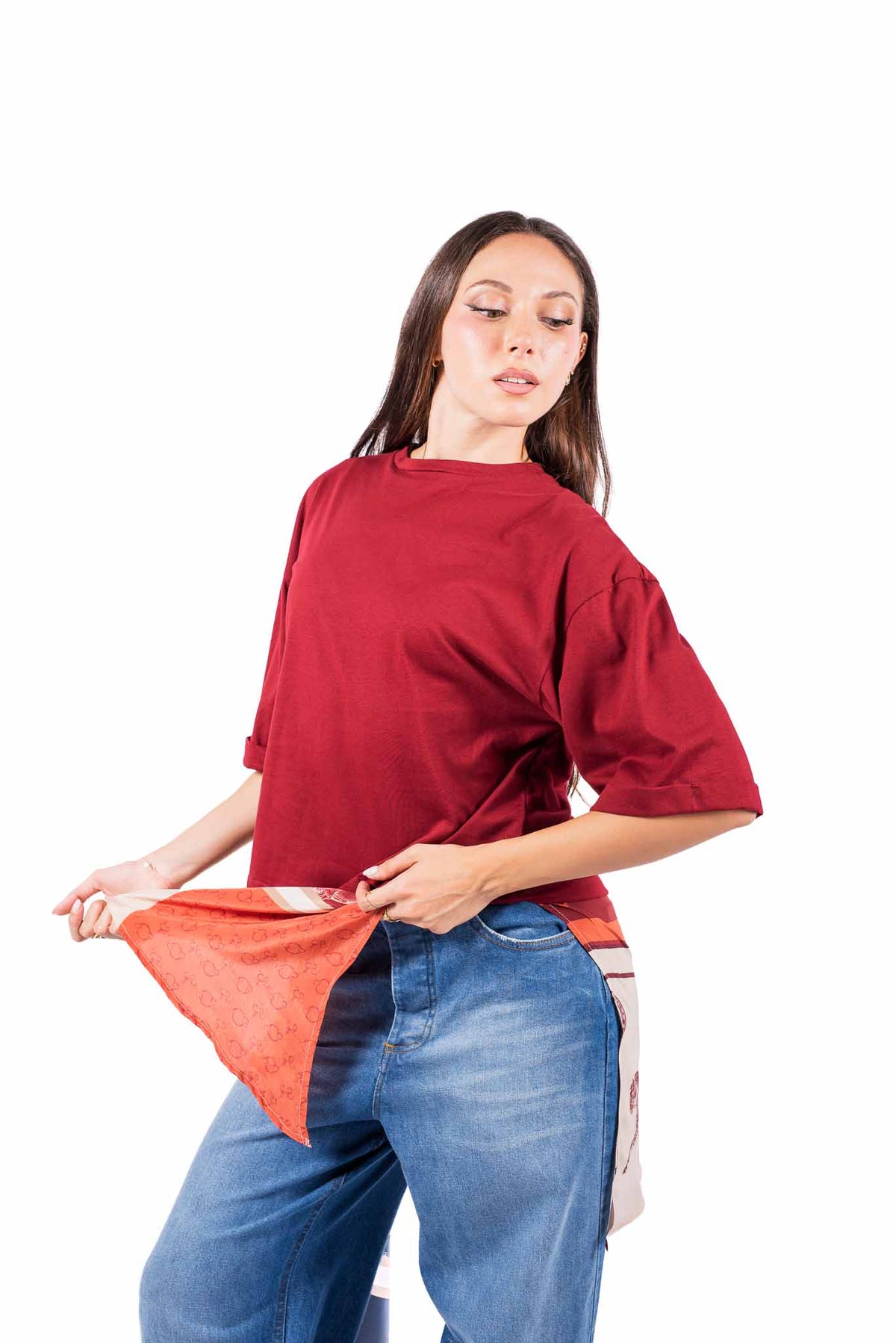 Maglia Bordeaux con Foulard Integrato donna Tensione in - 4