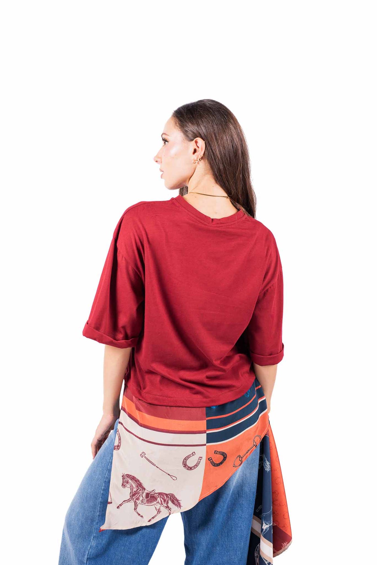 Maglia Bordeaux con Foulard Integrato donna Tensione in - 3