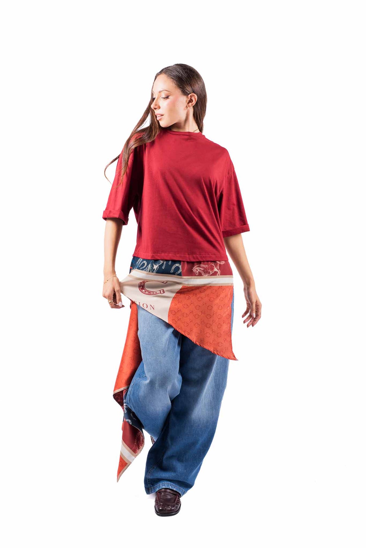 Maglia Bordeaux con Foulard Integrato donna Tensione in - 2