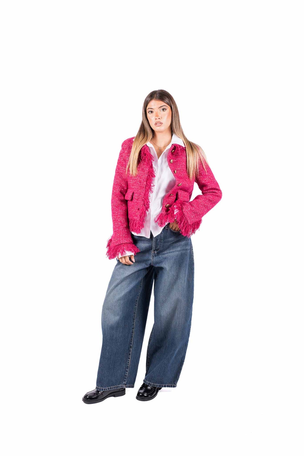 Giacca in Bouclé Fucsia con Frange donna Tensione in - 6