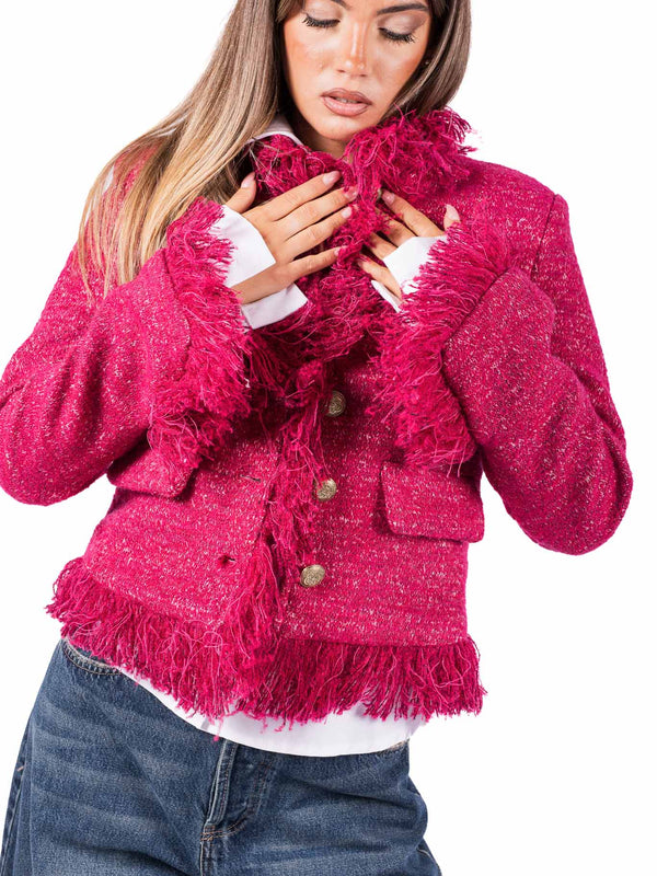 Giacca in Bouclé Fucsia con Frange da donna Tensione in