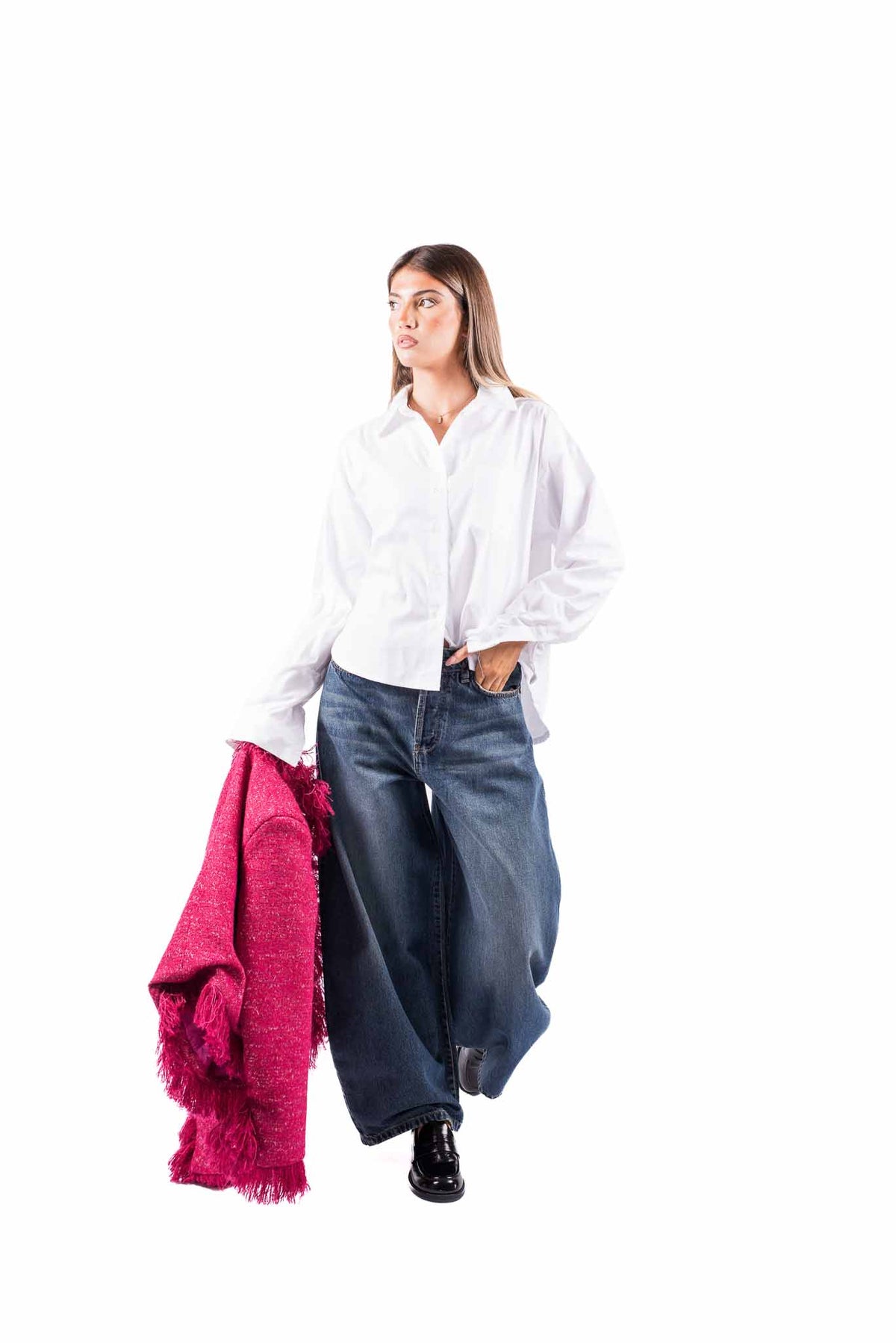 Camicia in Popeline Bianca con Taschino donna Tensione in - 3