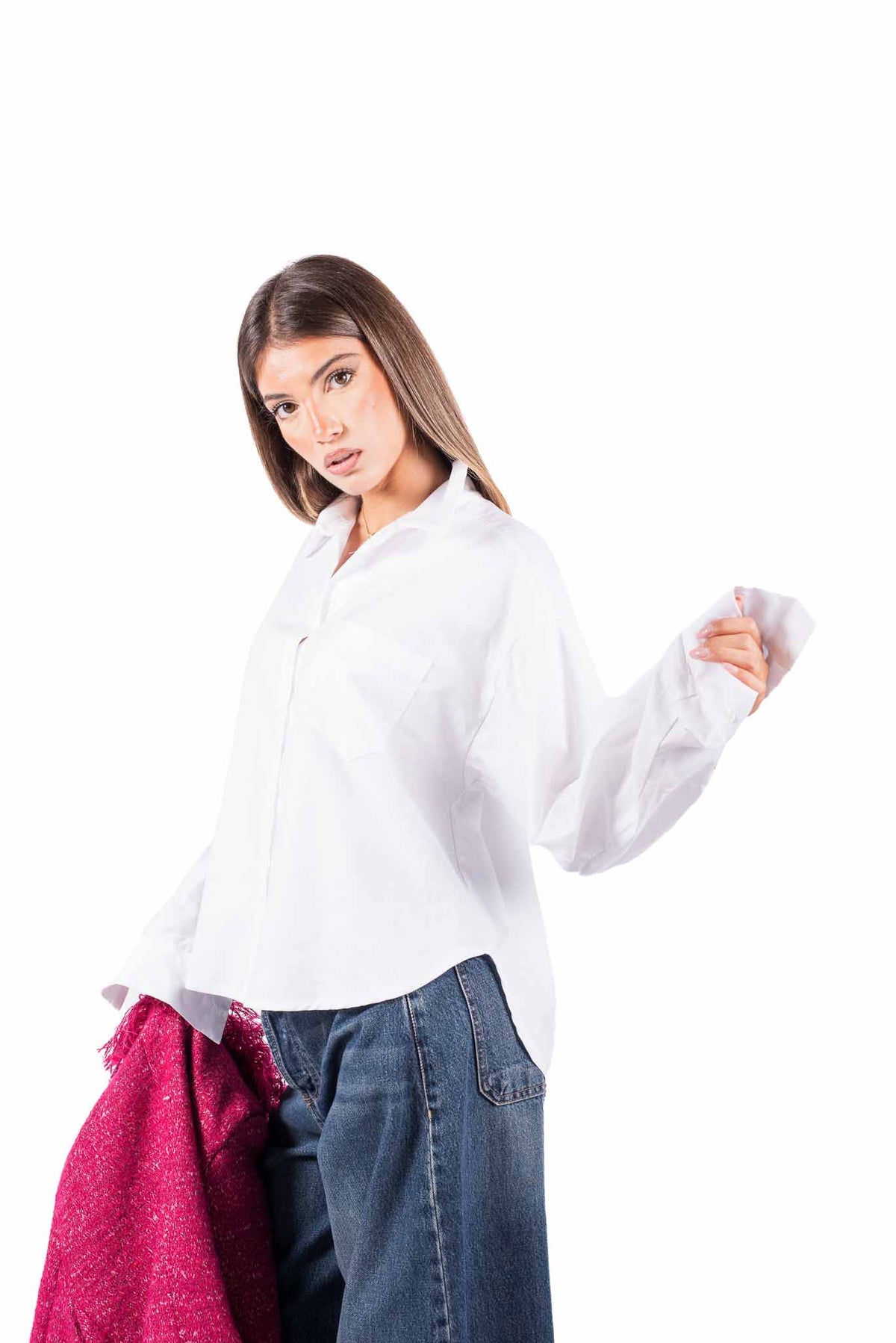 Camicia in Popeline Bianca con Taschino donna Tensione in - 2