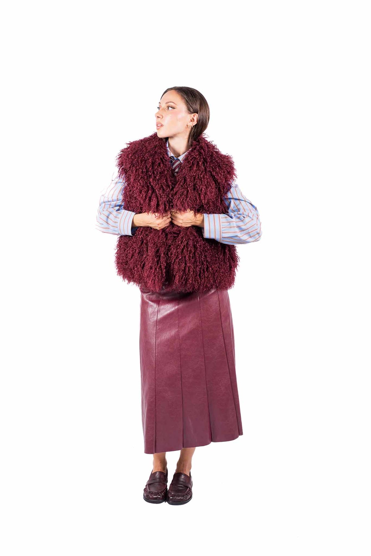 Gilet Oversize in Ecopelliccia Bordeaux donna Tensione in - 3
