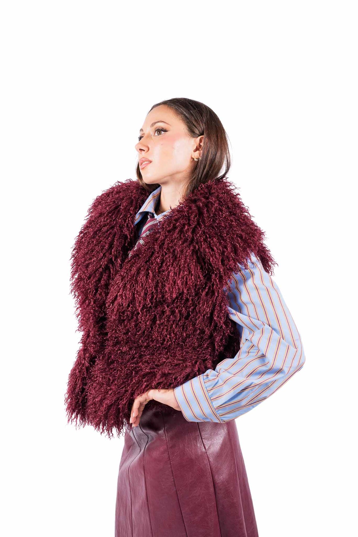Gilet Oversize in Ecopelliccia Bordeaux donna Tensione in - 5