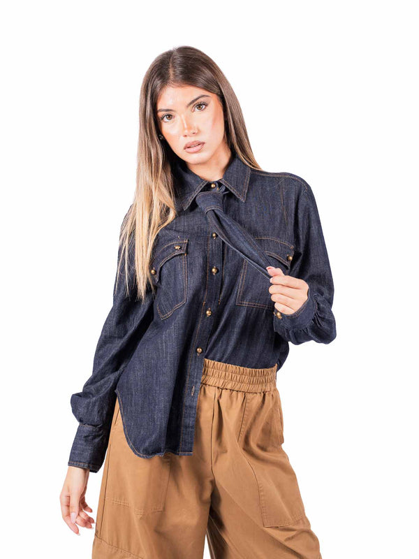 Camicia Denim Dark Wash con Cravatta da donna Tensione in