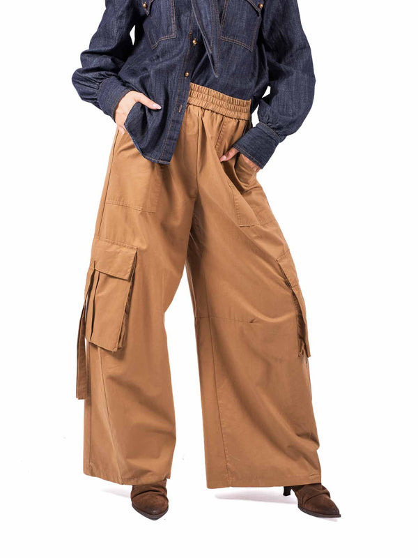 Pantaloni Cargo Wide Leg Cammello da donna Tensione in